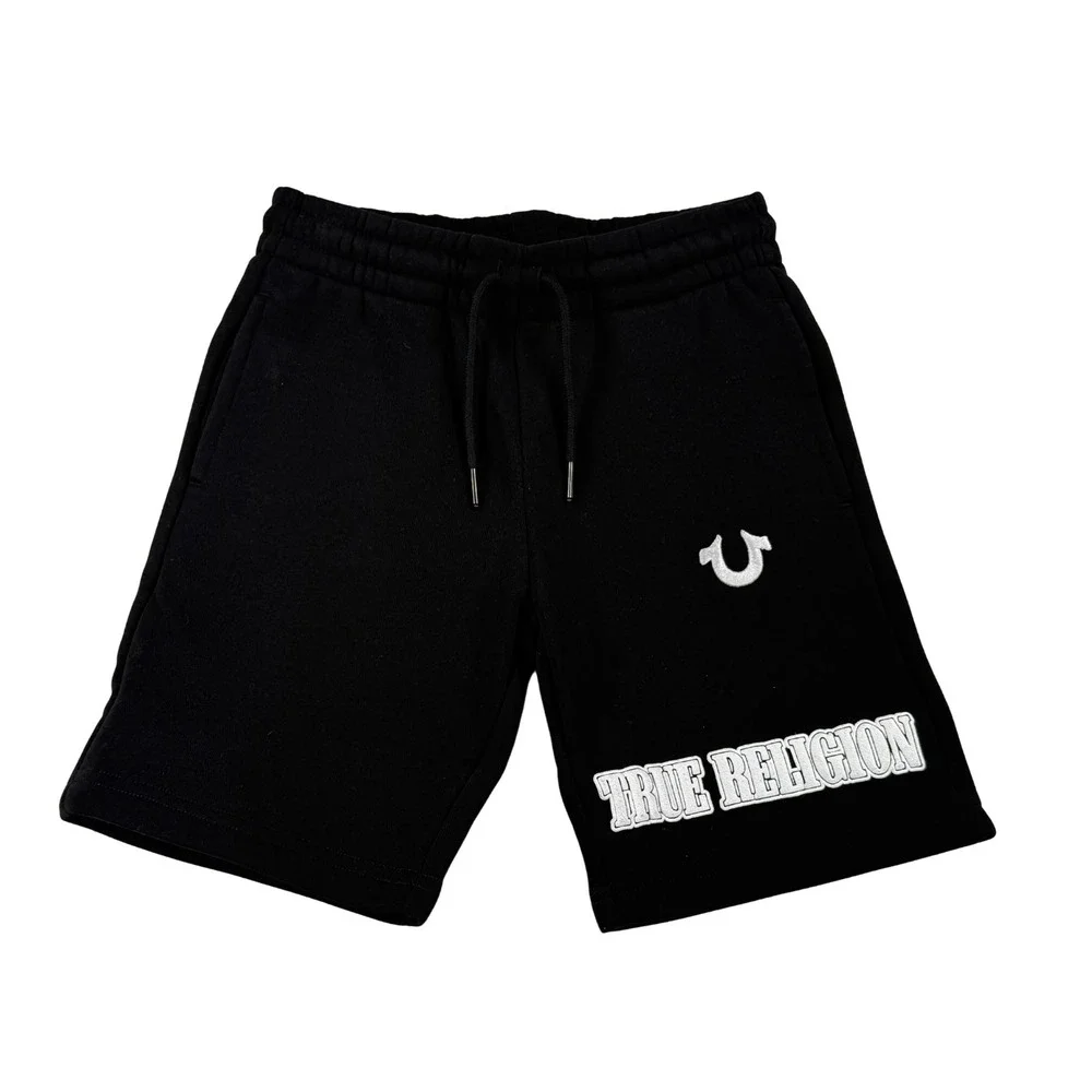 NWT‎ True Religion Boys Black Logo Sweat Shorts Size S Horseshoe Drawstring